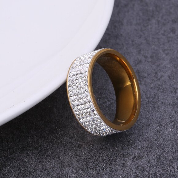 3/$35 Gold & Silver Cubic Zirconia Wide Band Ring Stainless Steel CZ Jewelry - Picture 4 of 5